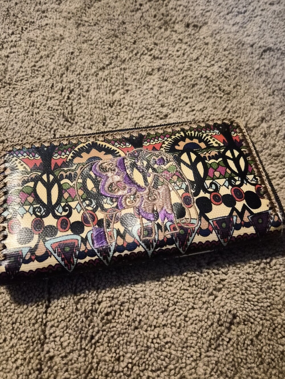 Sakroots Artist Circle Large Zip Around Wallet - One World Elephant Print Boho